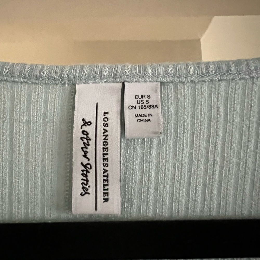 & Other Stories Sky Blue Ribbed Button-Down Shirt - Picture 3 of 6
